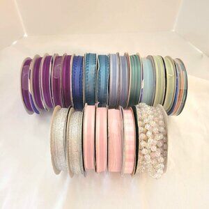 Ribbon Spools Assorted Lot of 22 Offray and Treasured Trims Most are Full Spools